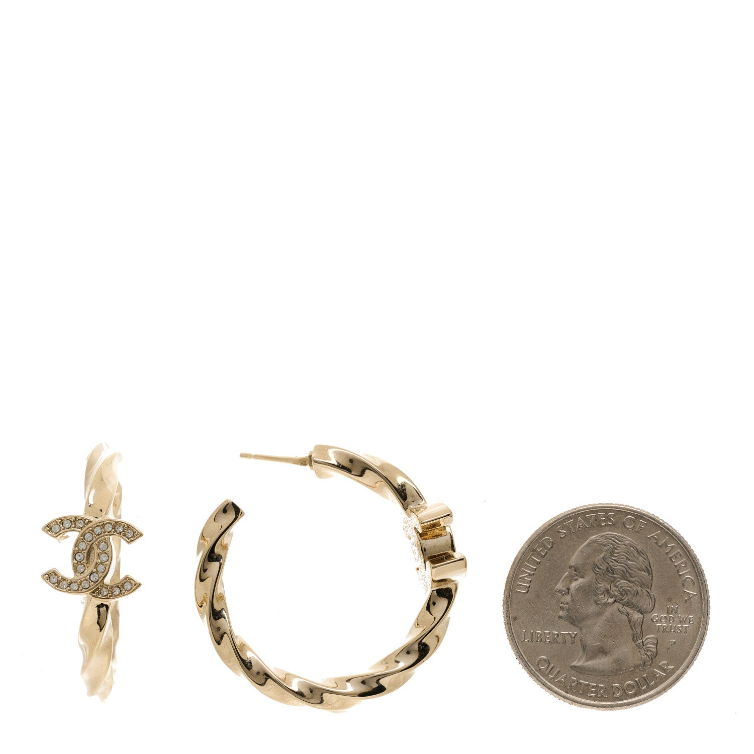 Chanel Metal Crystal Twist CC Hoop Earrings Gold 2 of 4