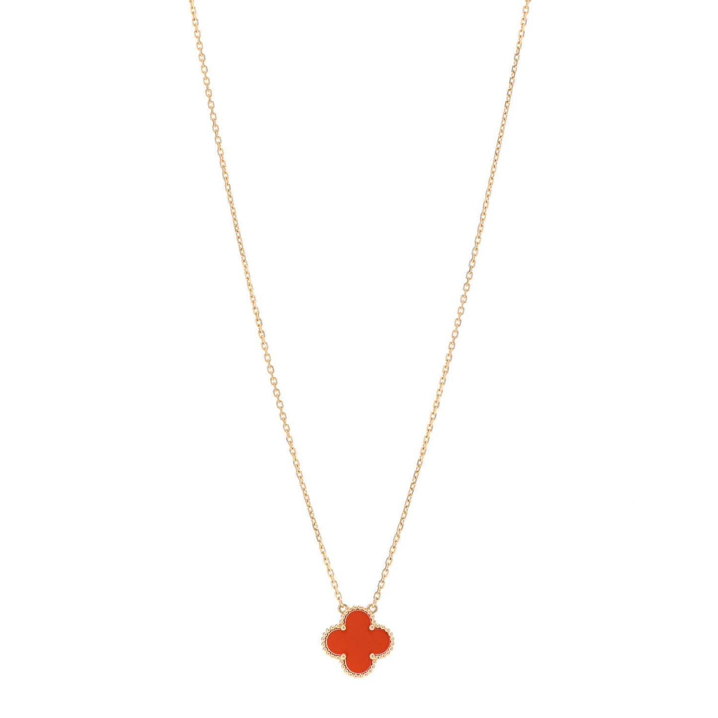 18K Yellow Gold Carnelian Vintage Alhambra Pendant Necklace