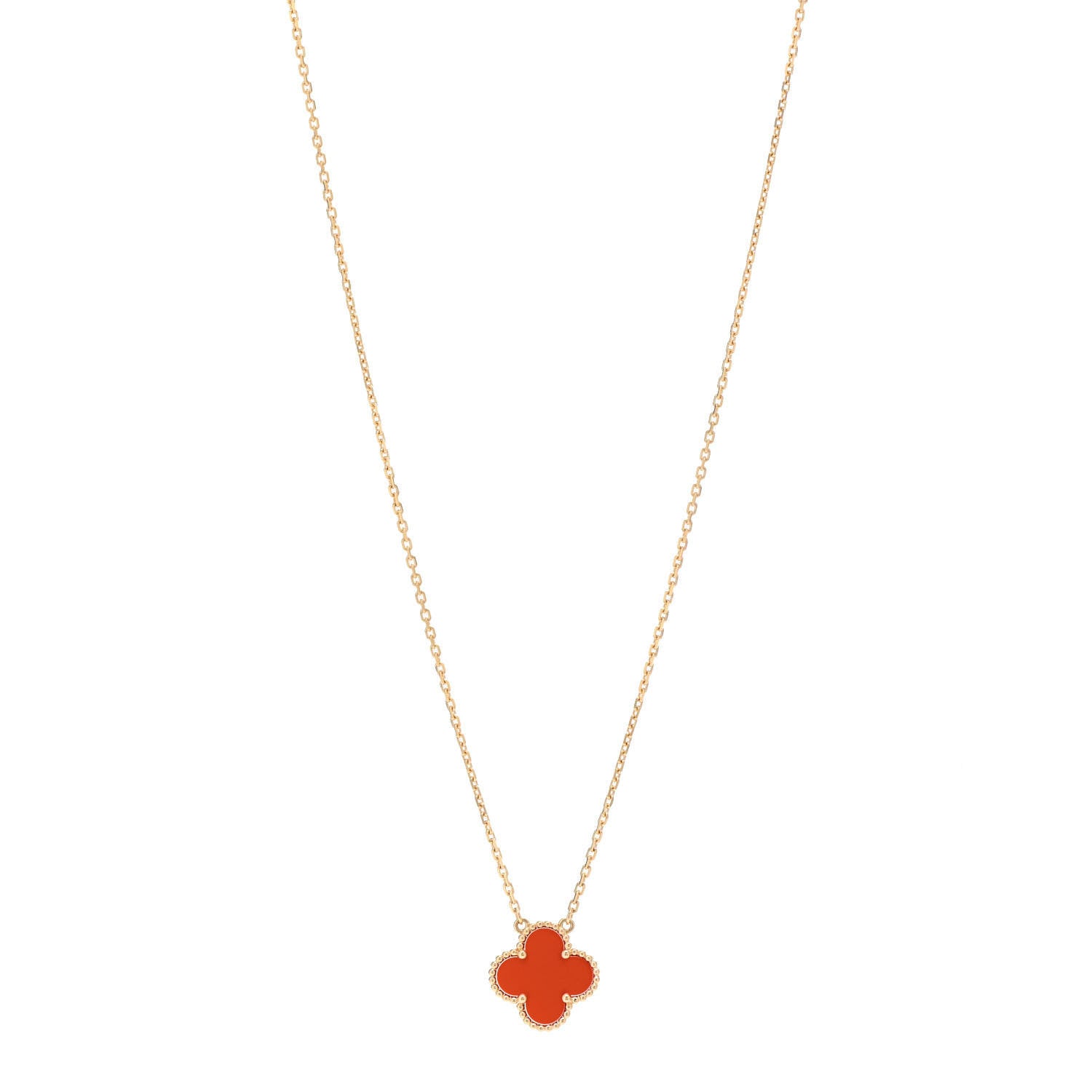 Van Cleef & Arpels 18K Yellow Gold Carnelian Vintage Alhambra Pendant Necklace 1 of 7