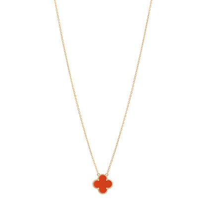 Van Cleef & Arpels 18K Yellow Gold Carnelian Vintage Alhambra Pendant Necklace 1 of 7
