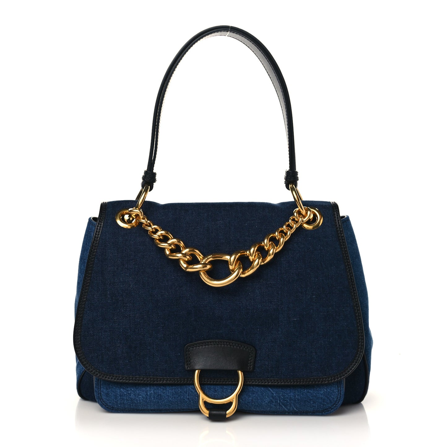 Denim Dahlia Chain Top Handle Bag Blue