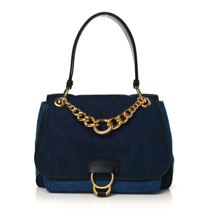 Miu Miu Denim Dahlia Chain Top Handle Bag Blue 1 of 5