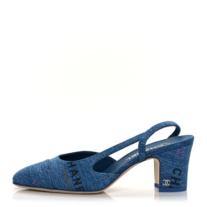 Chanel Denim Cap Toe Denim Mood Slingback Flats 38 Blue Multicolor 1 of 8