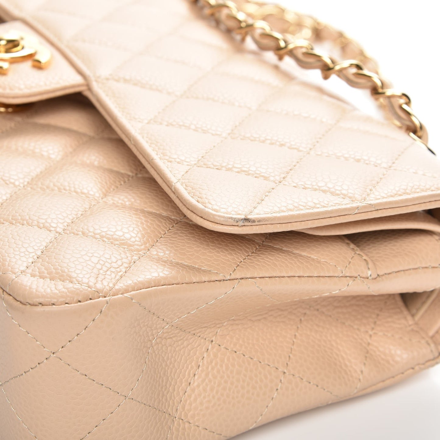 Caviar Quilted Medium Double Flap Beige Clair