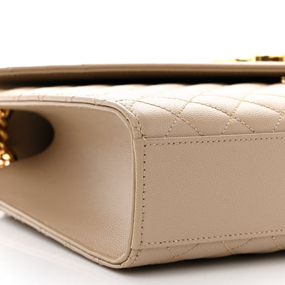 Saint Laurent Grain De Poudre Mixed Matelasse Large Triquilt Monogram Satchel Dark Beige 9 of 10