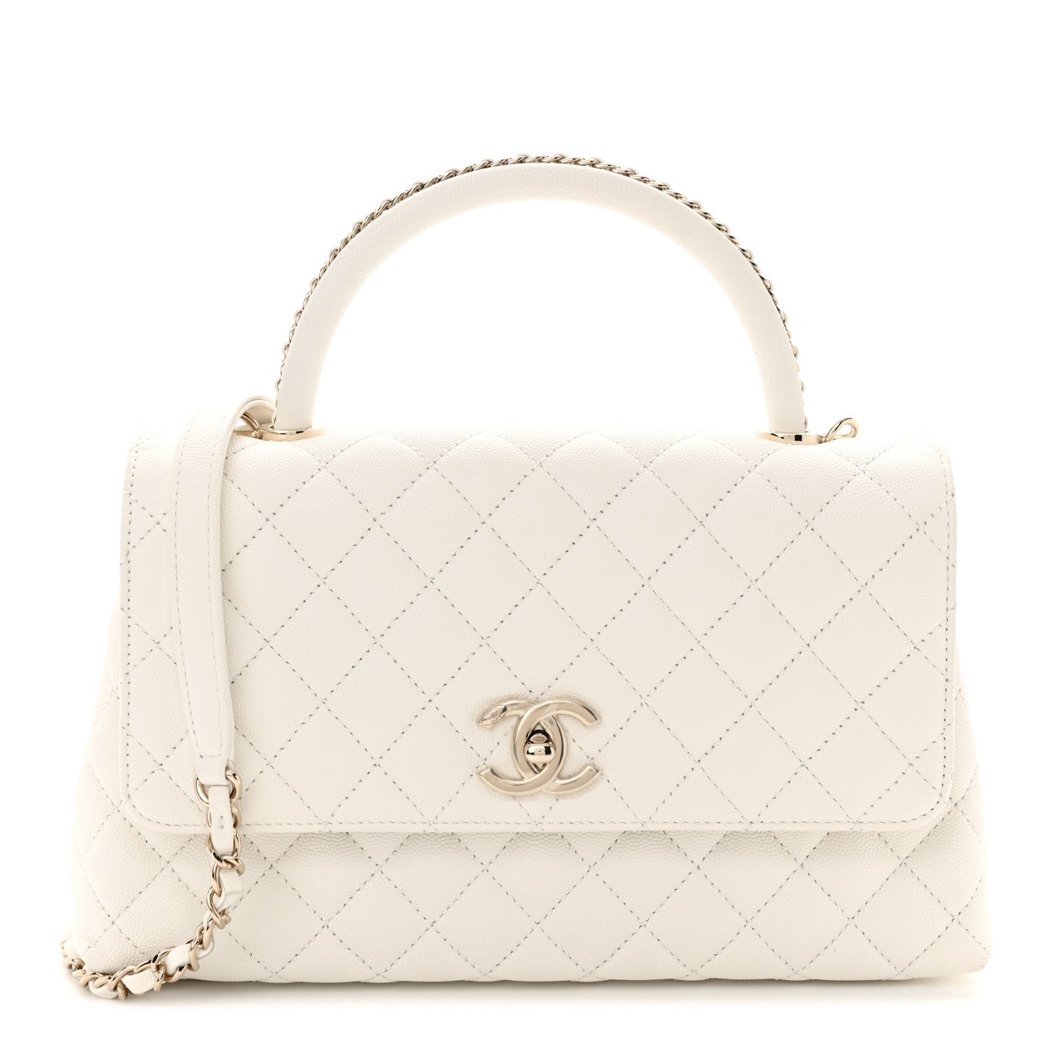 Chanel Caviar Quilted Small Chain Coco Handle Flap White 1 of 13