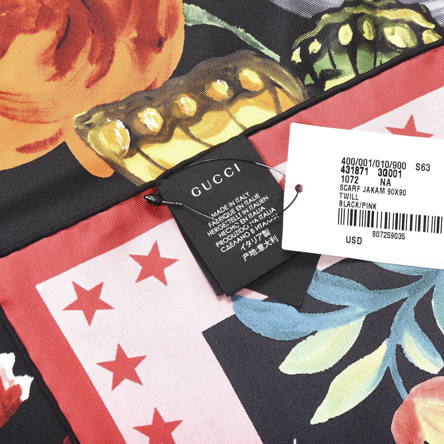 Gucci Silk Twill Jakam Square Scarf Black Pink 3 of 4