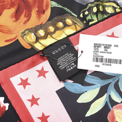 Gucci Silk Twill Jakam Square Scarf Black Pink 3 of 4