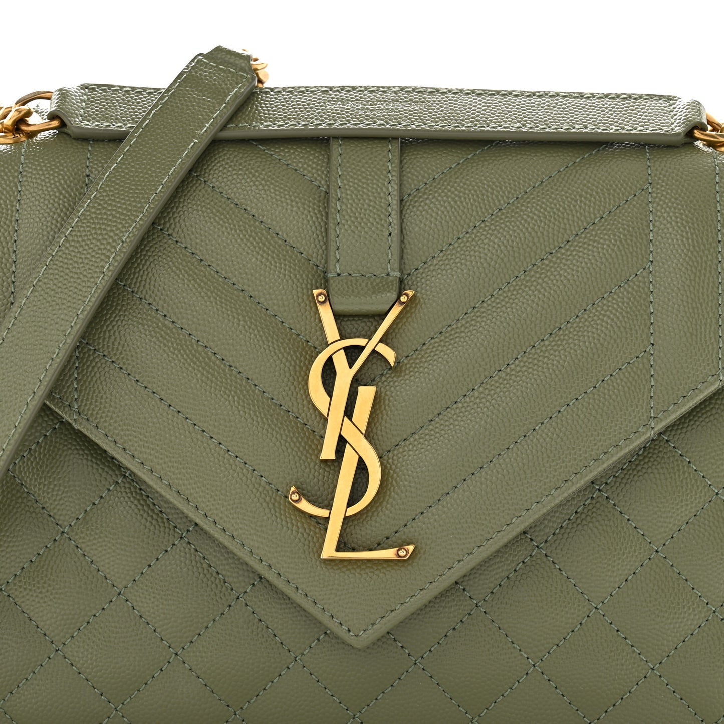 Grain De Poudre Textured Mixed Matelasse Triquilt Medium Monogram Satchel Light Sage