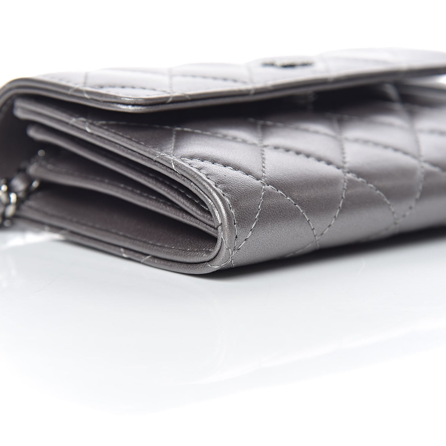 Lambskin Quilted Pearl My Shoulder Mini French Wallet On Chain WOC Silver