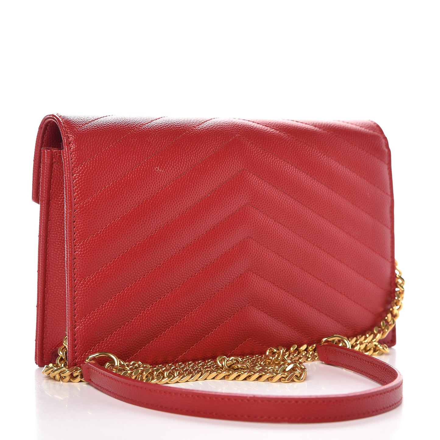 Grain De Poudre Matelasse Chevron Monogram Envelope Chain Wallet New Red