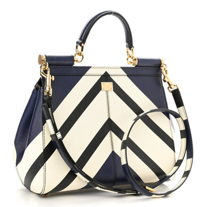 Dolce & Gabbana Dauphine Chevron Striped Medium Miss Sicily Satchel Blue 4 of 11