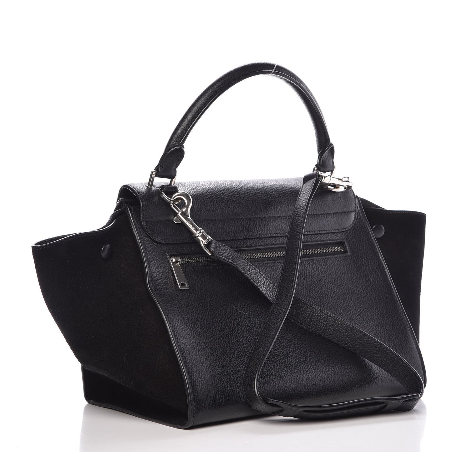 Drummed Calfskin Suede Small Trapeze Black
