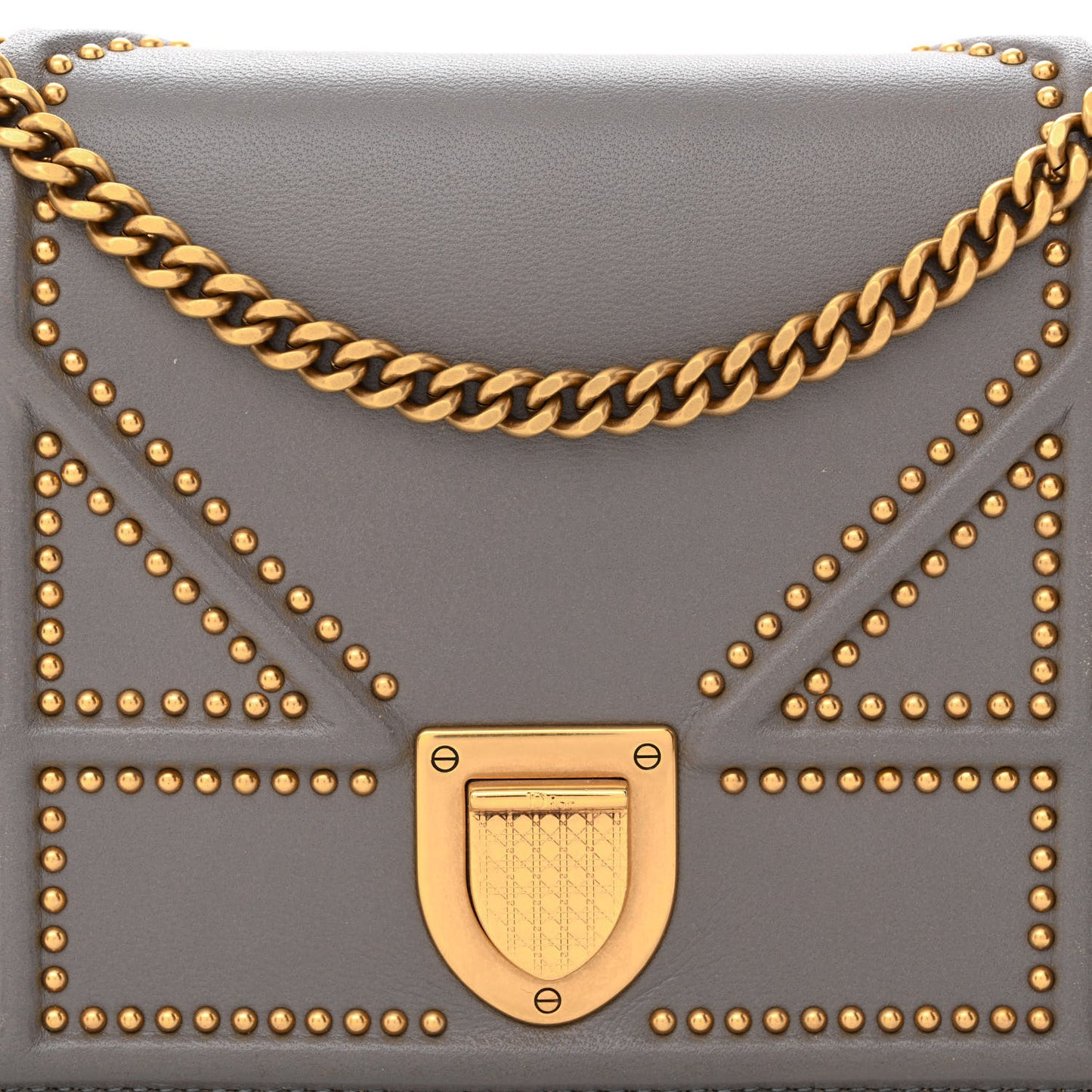 Calfskin Studded Diorama Wallet on Chain Pouch Grey