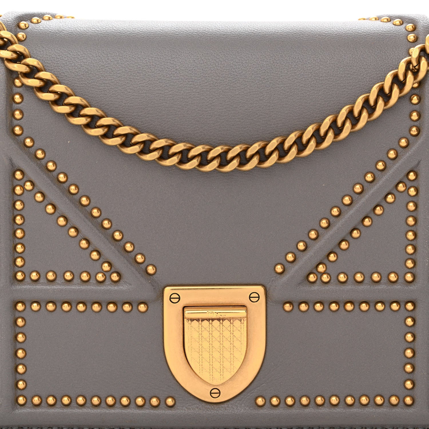 Christian Dior Calfskin Studded Diorama Wallet on Chain Pouch Grey 8 of 10