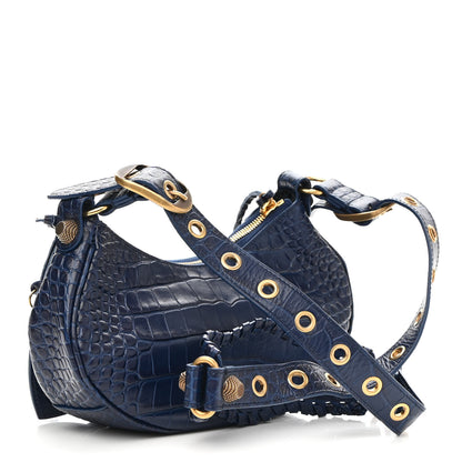 Balenciaga Extra Supple Calfskin Crocodile Embossed Le Cagole Shoulder Bag XS Indigo 3 of 9
