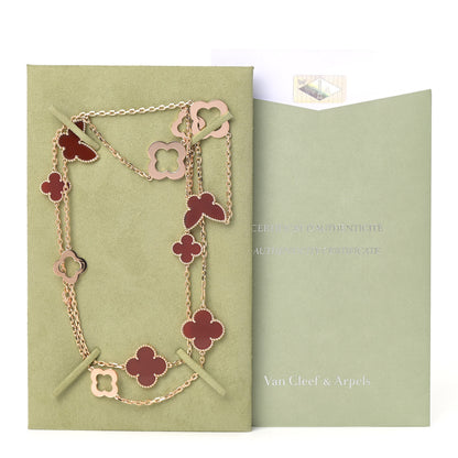 Van Cleef & Arpels 18K Rose Gold Carnelian Byzantine 11 Motif Butterfly Alhambra Necklace 8 of 8