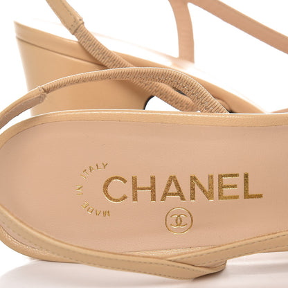 Chanel Goatskin Grosgrain Cap Toe CC Slingback Pumps 40 Beige Black 7 of 14