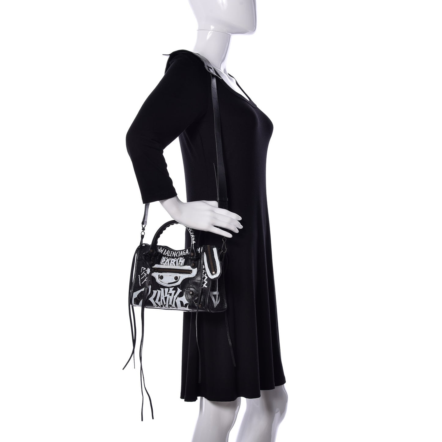 Calfskin Crocodile Embossed Graffiti Classic Hardware Mini City Black White