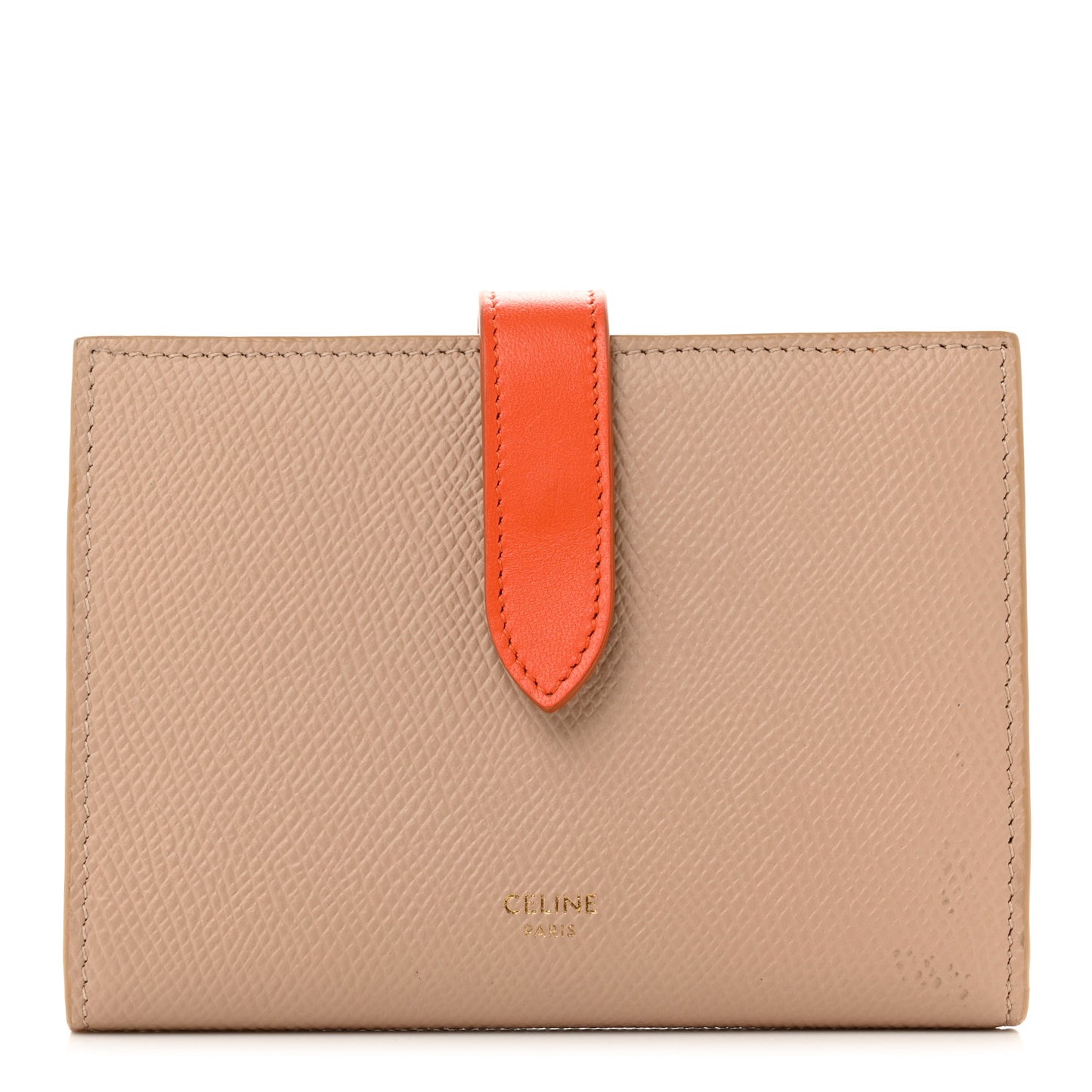 Grained Calfskin Medium Multifunction Strap Wallet Shell Pop Orange