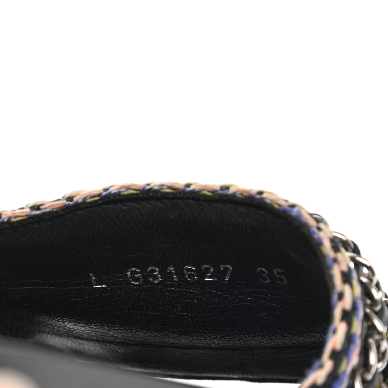 Chanel Tweed Lambskin Chain Flat Sandals 35 Black Multicolor 12 of 14