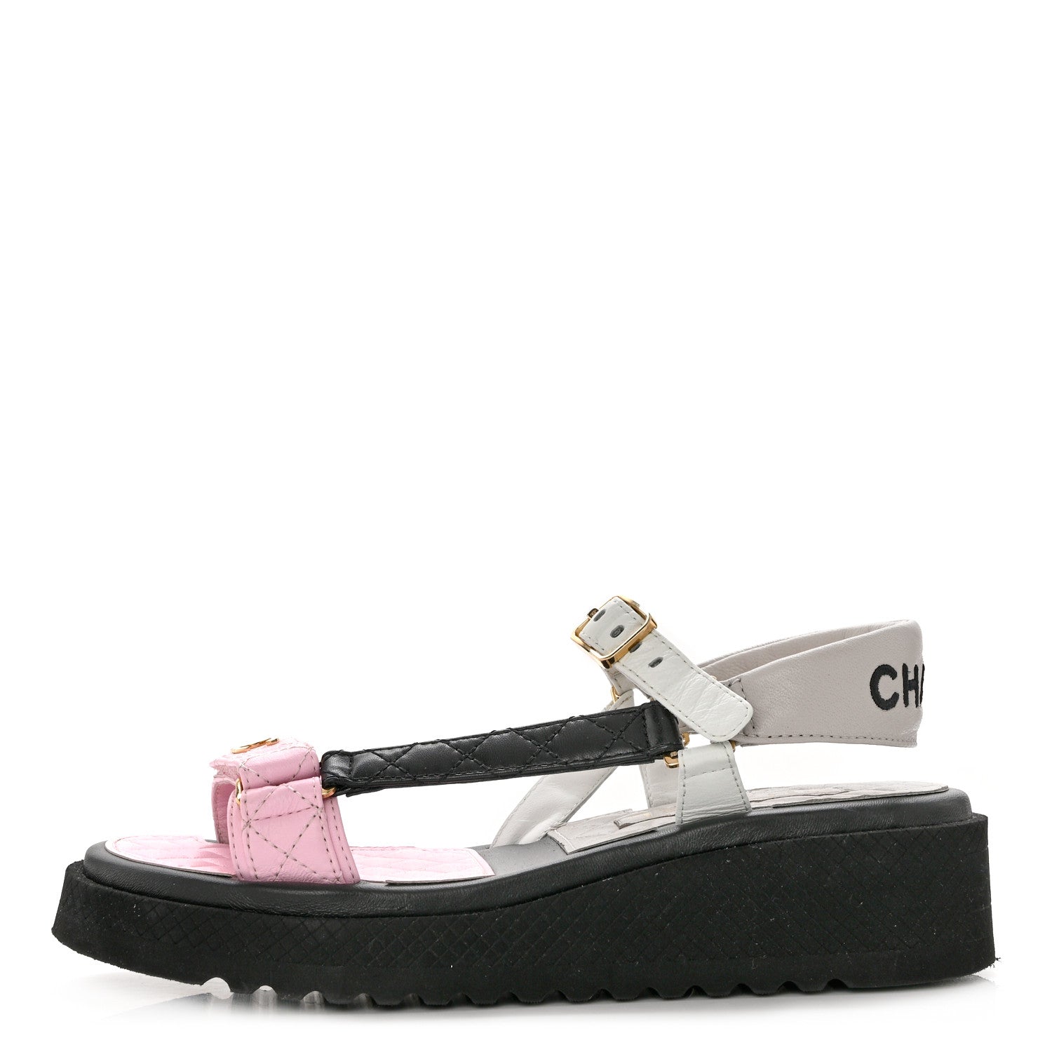 Chanel Lambskin Quilted CC Logo Platform Sandals 39 Black White Pink 1 of 8