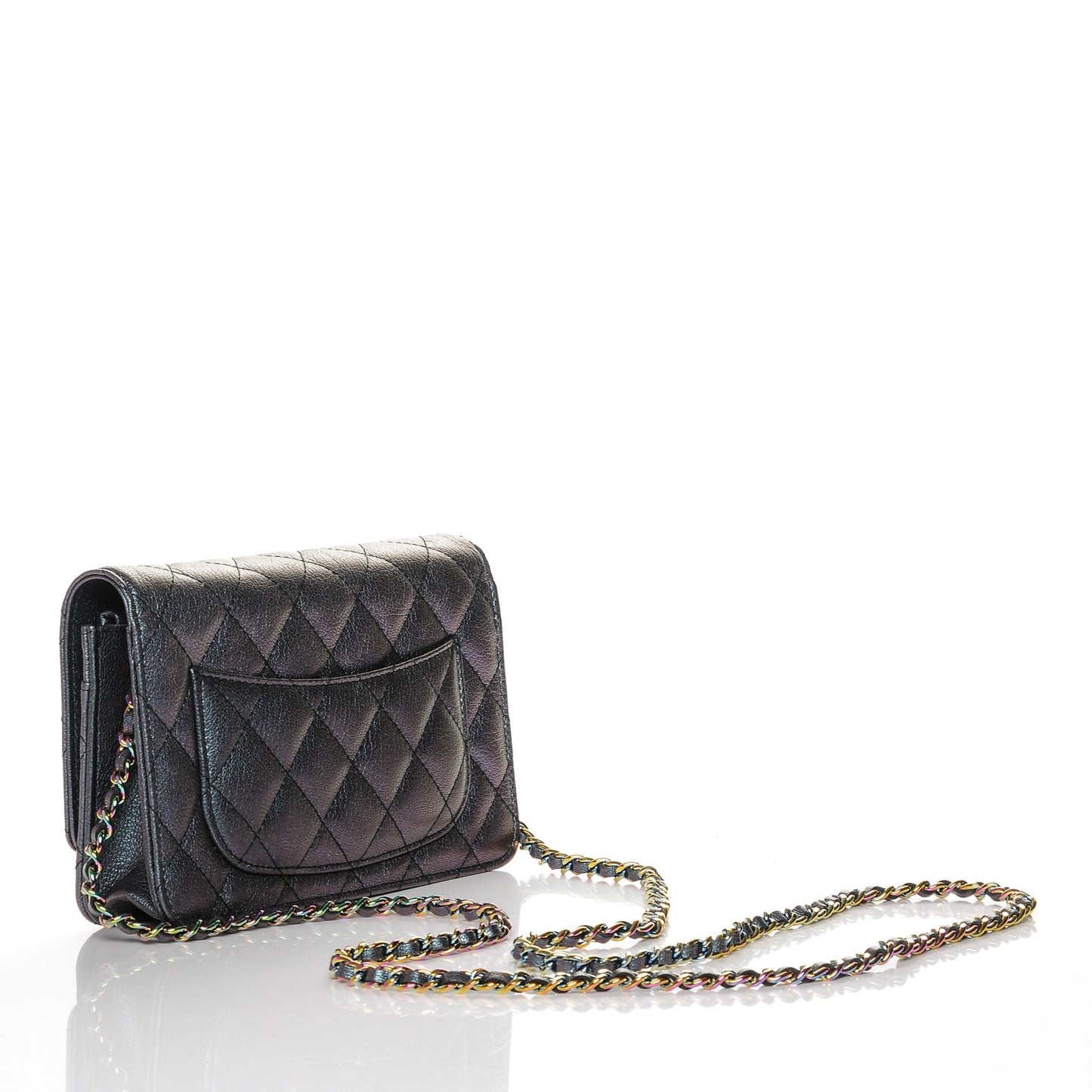 Iridescent Goatskin Quilted Wallet On Chain WOC Purple
