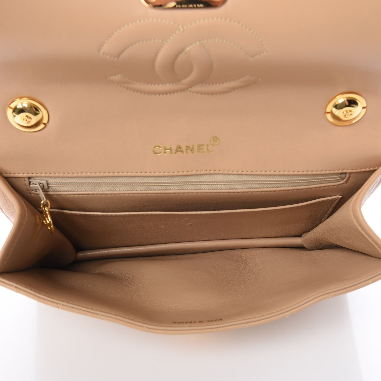 Lambskin Chevron Flap Beige