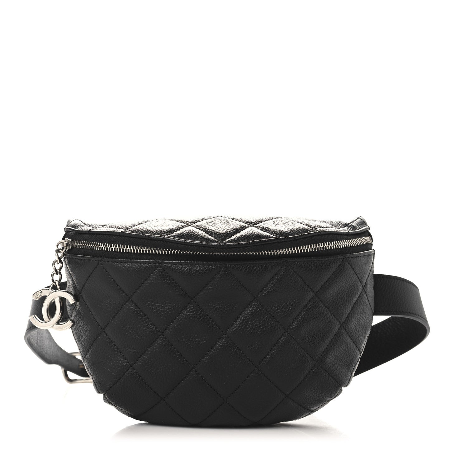 Grained Calfskin Quilted Waist Belt Bag Black