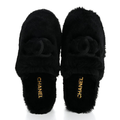 Chanel Shearling CC Flat Mules 39 Black 2 of 17