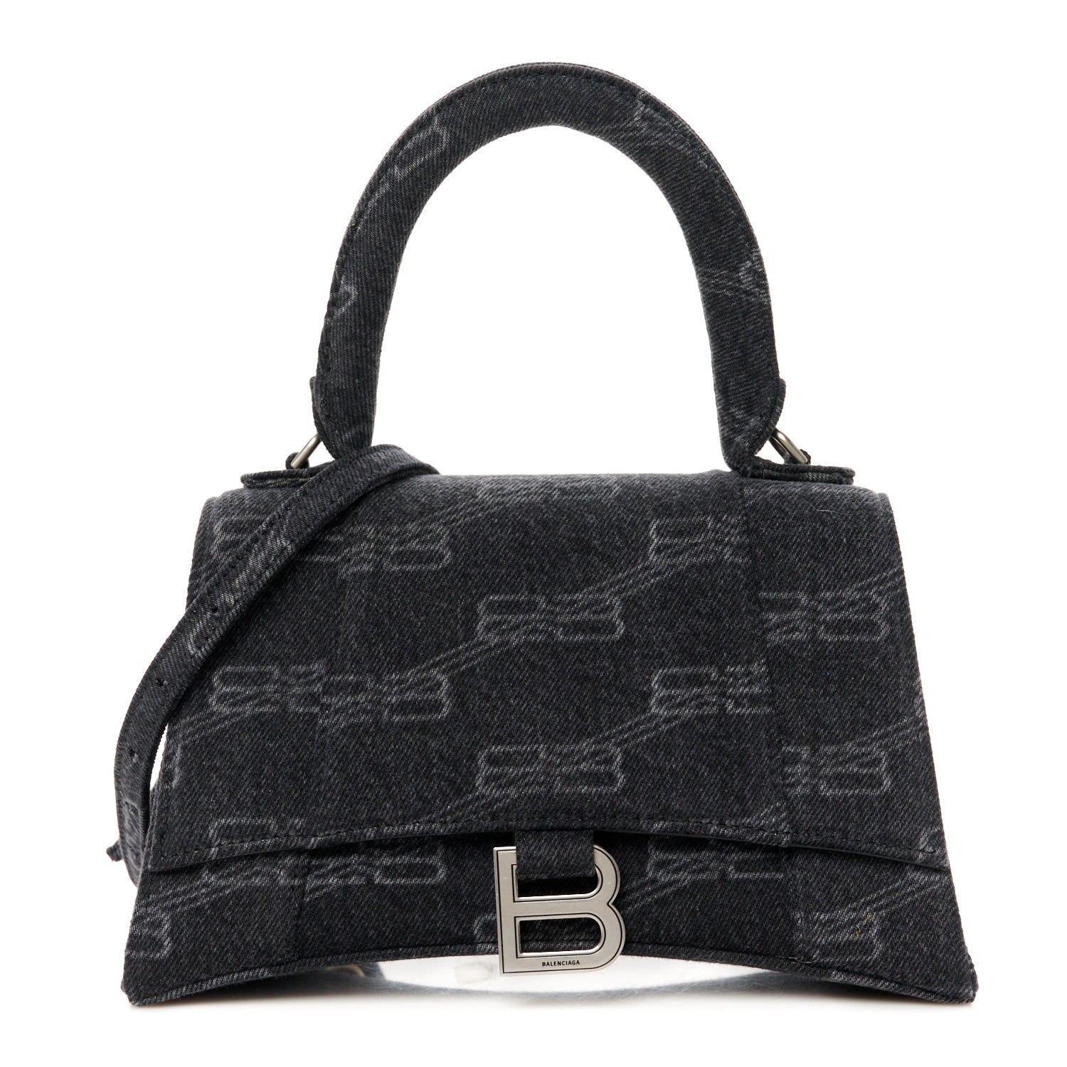 Balenciaga Washed Denim BB Monogram Small Hourglass Top Handle Bag Black 1 of 10