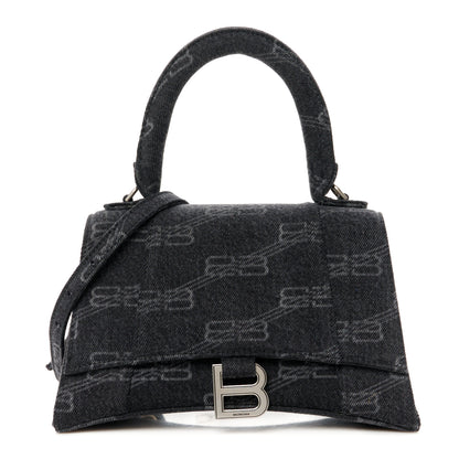 Balenciaga Washed Denim BB Monogram Small Hourglass Top Handle Bag Black 1 of 10