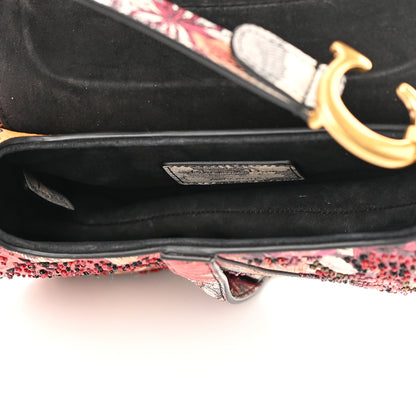 Christian Dior Calfskin Embroidered Phoenix Mini Saddle Bag Red Multicolor 5 of 17
