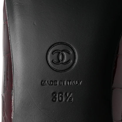 Chanel Patent Calfskin Crocodile Embossed Cap Toe CC Ballerina Flats 36.5 Dark Burgundy Black 7 of 10