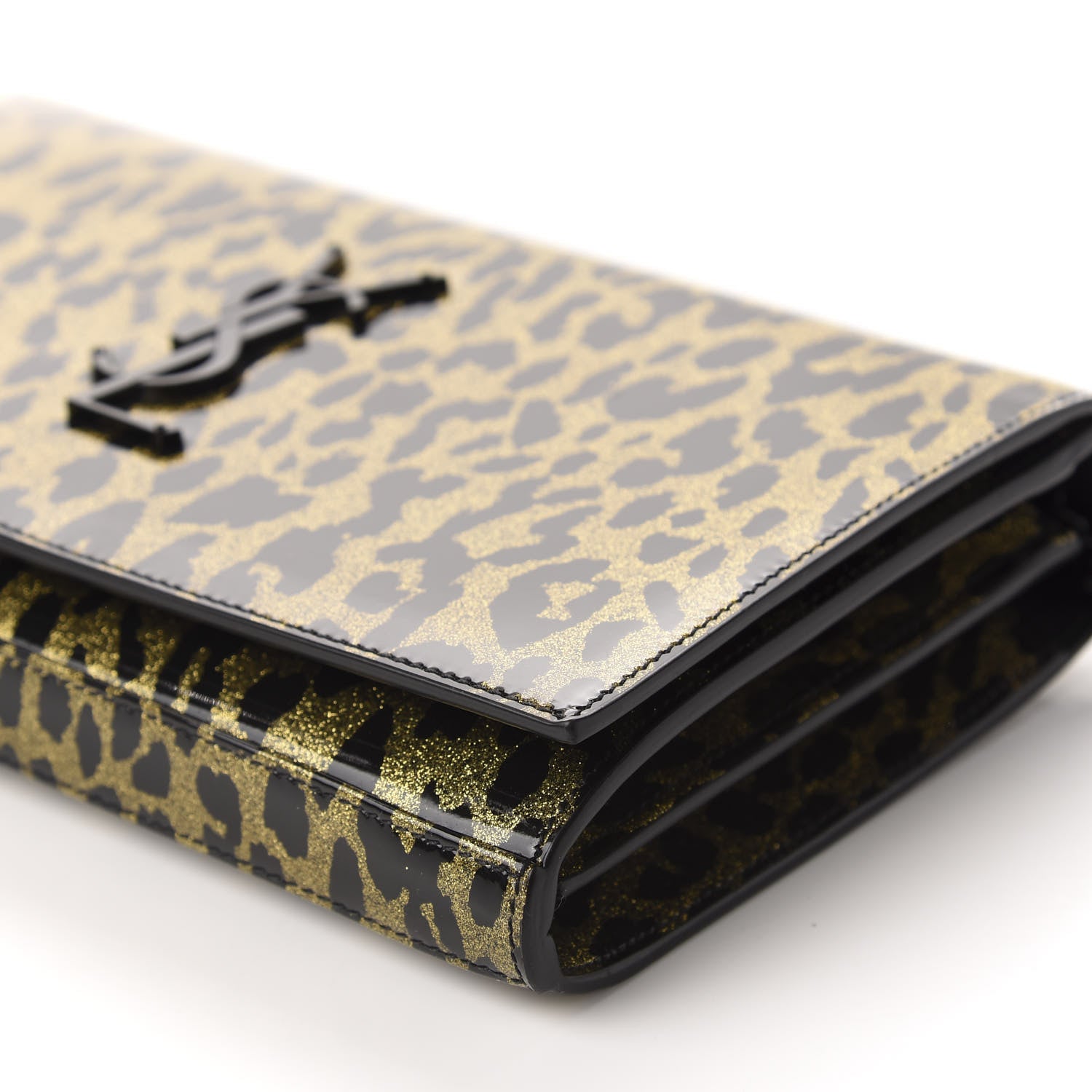 Saint Laurent Patent Leopard Print Monogram Chain Wallet Leopard Black Gold 7 of 9