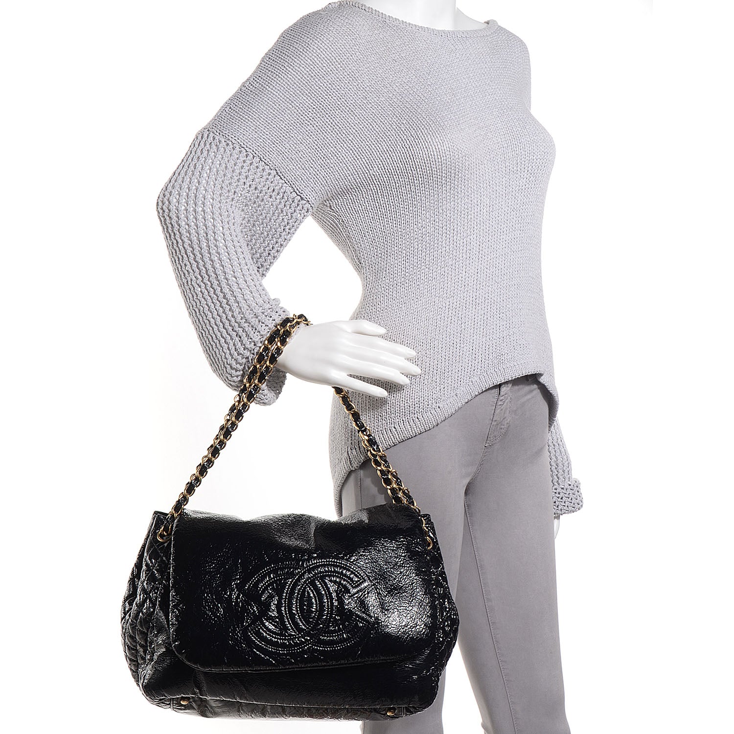 Chanel Vinyl Rock and Chain Medium Flap Black 2 of 7