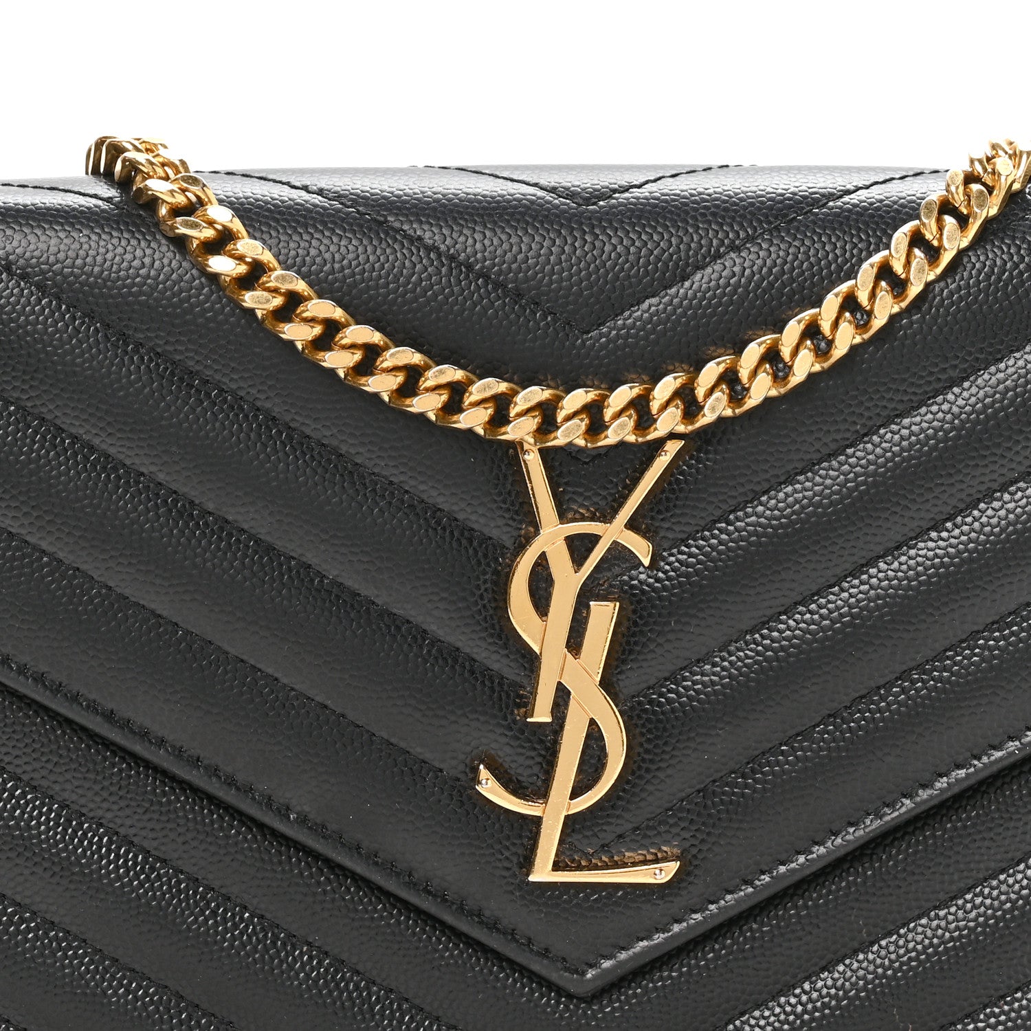 Saint Laurent Grain De Poudre Matelasse Chevron Monogram Chain Wallet Black 5 of 10