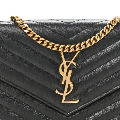 Saint Laurent Grain De Poudre Matelasse Chevron Monogram Chain Wallet Black 5 of 10