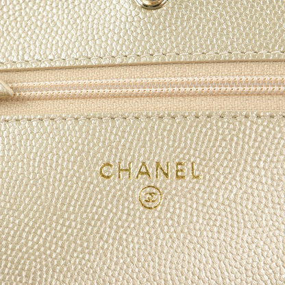 Chanel Pearly Caviar Quilted Wallet On Chain WOC Light Gold 6 of 8