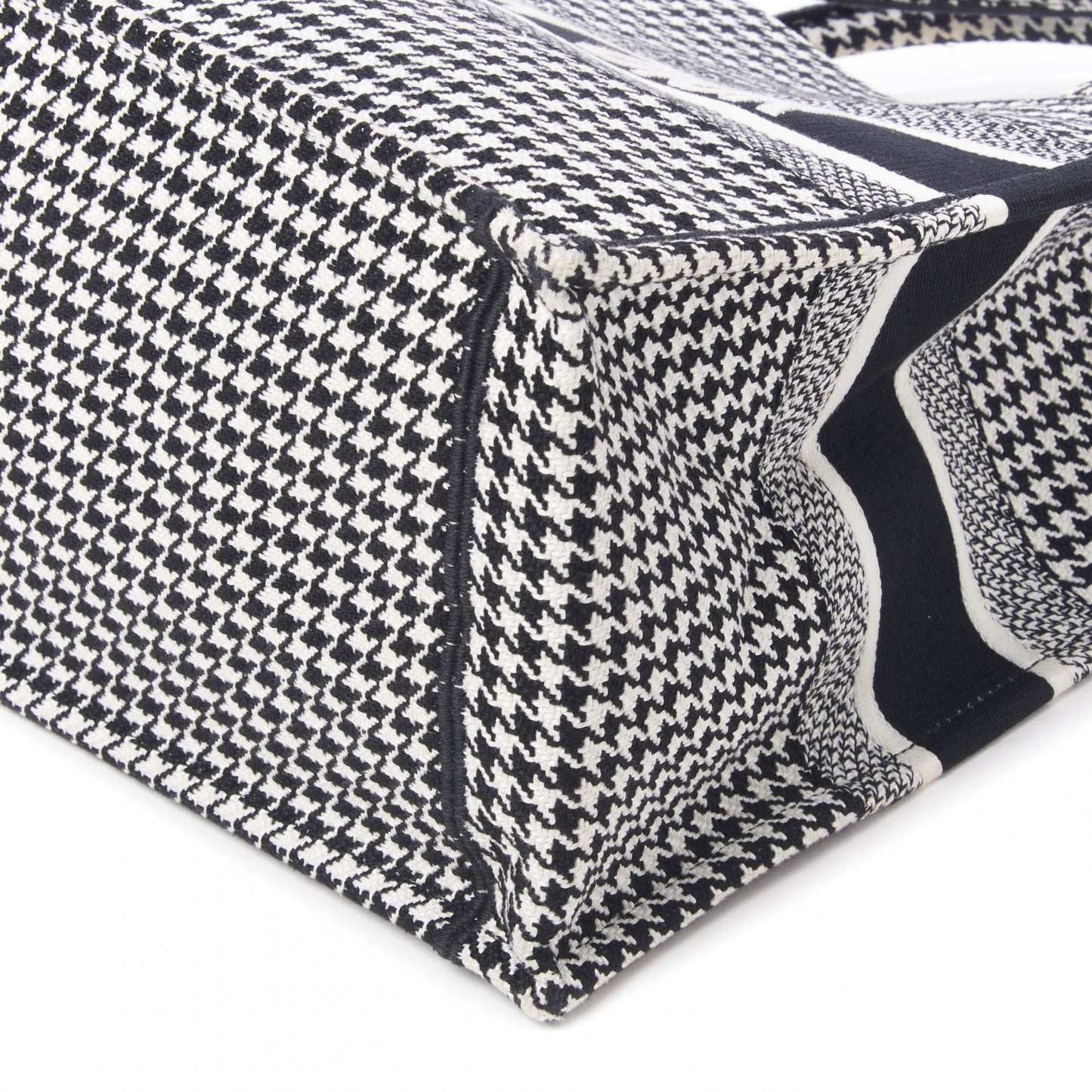 Canvas Houndstooth Embroidered Medium Book Tote Black White