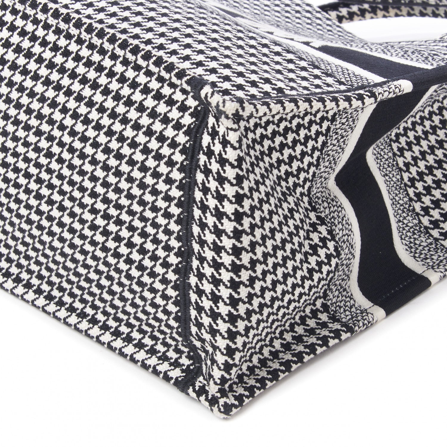 Christian Dior Canvas Houndstooth Embroidered Medium Book Tote Black White 5 of 9