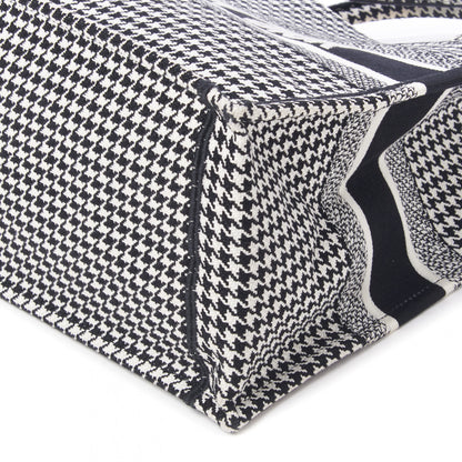 Christian Dior Canvas Houndstooth Embroidered Medium Book Tote Black White 5 of 9