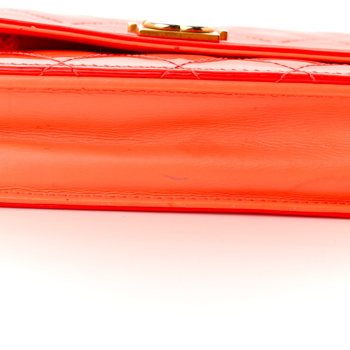 Patent Calfskin Quilted Boy Wallet On Chain WOC Orange