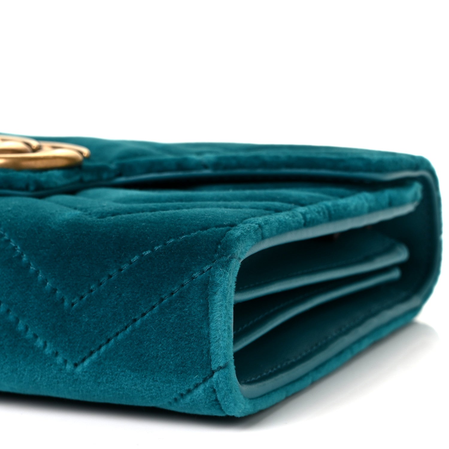 Gucci Velvet Matelasse GG Marmont Chain Wallet Pavone Cyan 7 of 8