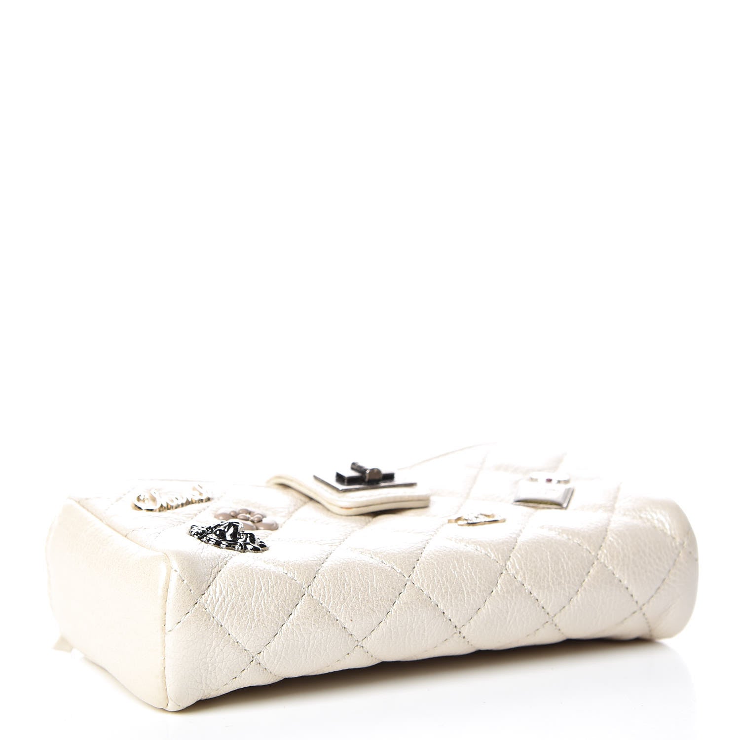 Chanel Metallic Calfskin Quilted Lucky Charms Mini Phone Holder Clutch Ivory 4 of 11
