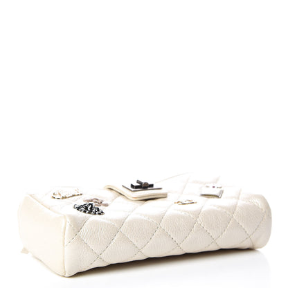 Chanel Metallic Calfskin Quilted Lucky Charms Mini Phone Holder Clutch Ivory 4 of 11