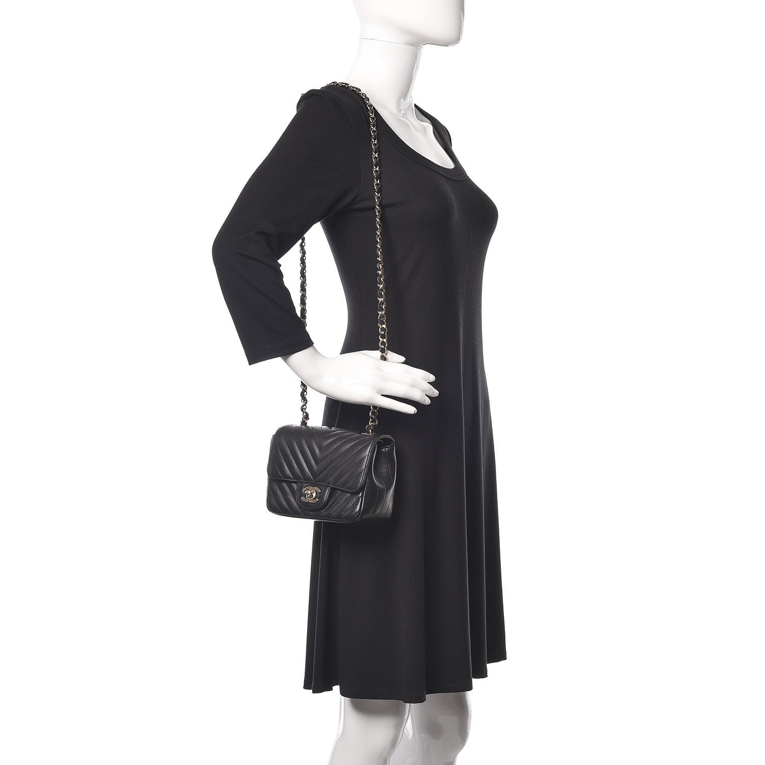 Chanel Lambskin Chevron Quilted Mini Square Flap Black 2 of 10
