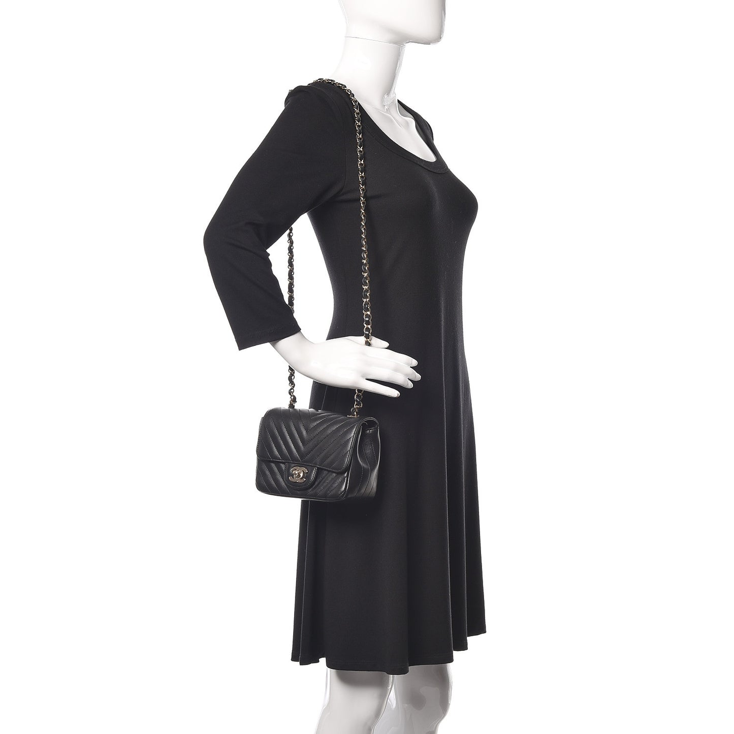 Lambskin Chevron Quilted Mini Square Flap Black