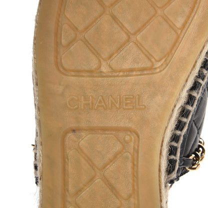 Chanel Lambskin Grosgrain Quilted CC Chain Espadrille Mules 39 Black 7 of 10