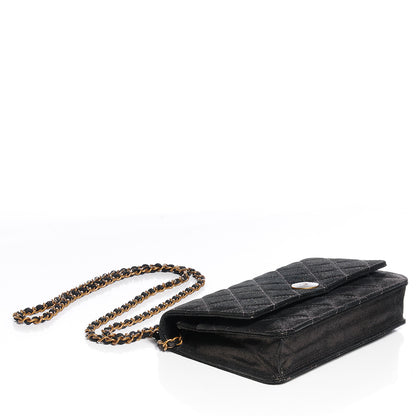 Chanel Iridescent Calfskin Quilted Tartan Button Wallet on Chain WOC Black 4 of 9